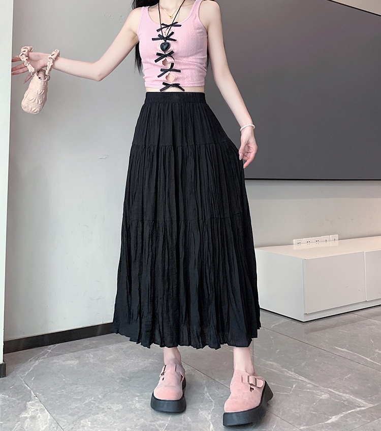 A-line big skirt long splice fold skirt