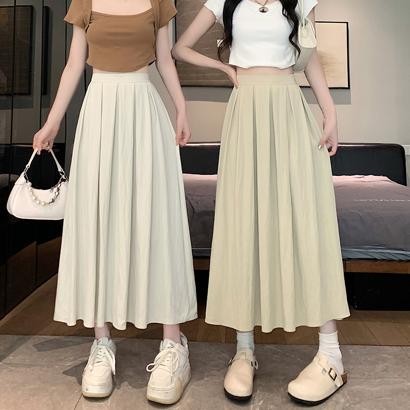 Pleated long big skirt high waist spring and summer skirt