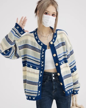 Niche lazy knitted coat mixed colors chanelstyle sweater