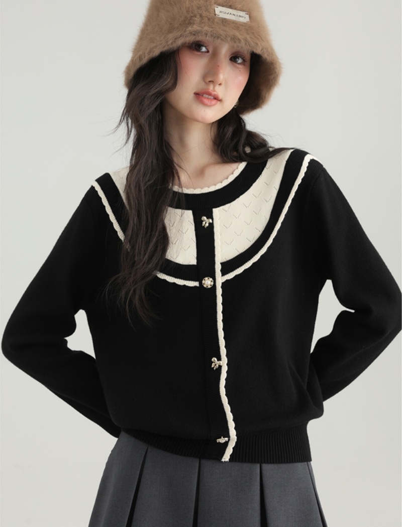 Long sleeve autumn and winter tops black niche sweater