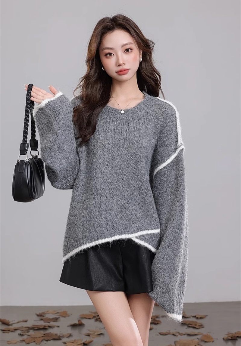 Winter loose simple sweater lazy mixed colors tops for women