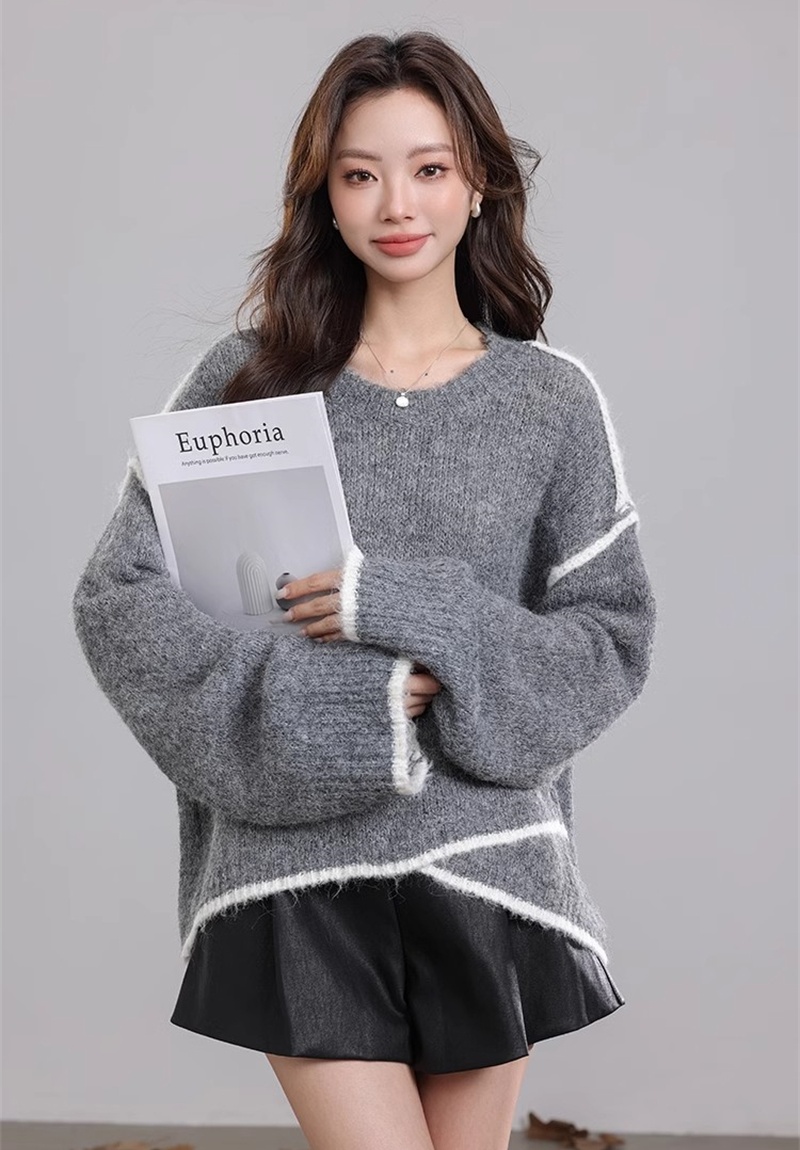 Winter loose simple sweater lazy mixed colors tops for women