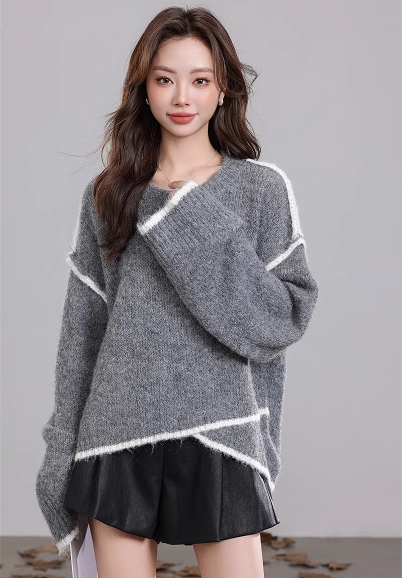 Winter loose simple sweater lazy mixed colors tops for women