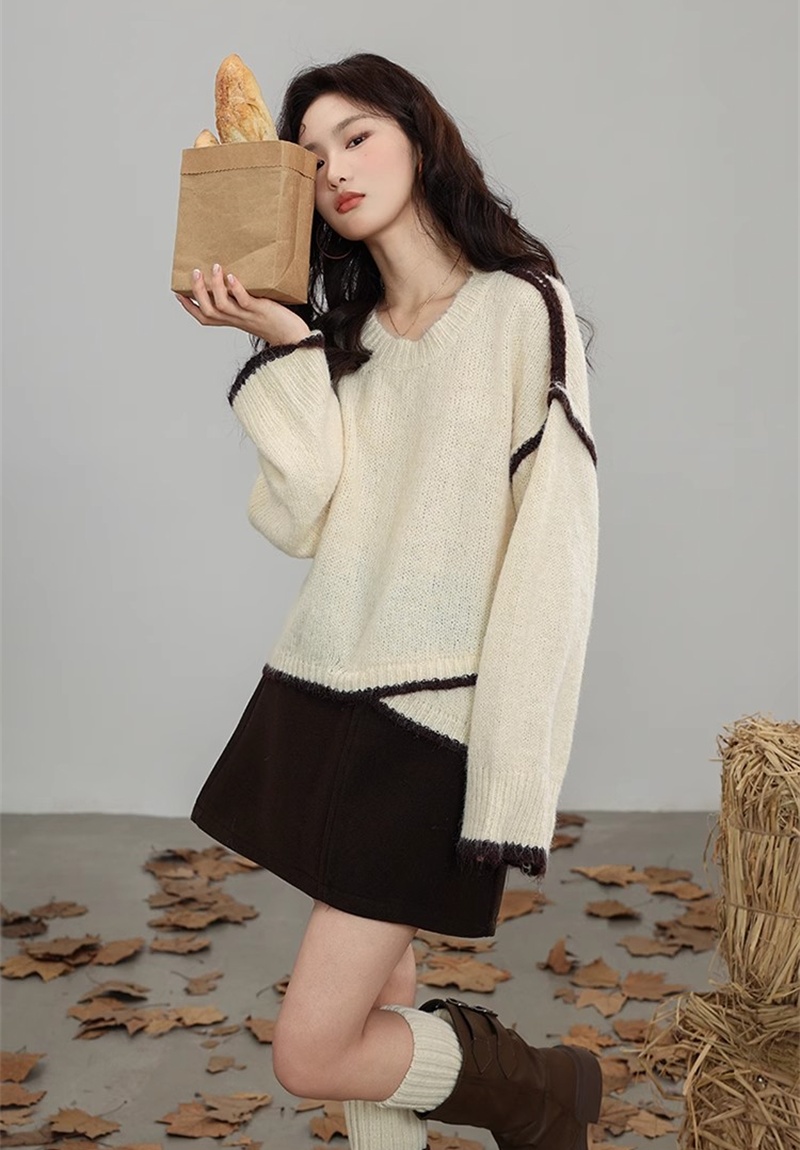 Winter loose simple sweater lazy mixed colors tops for women