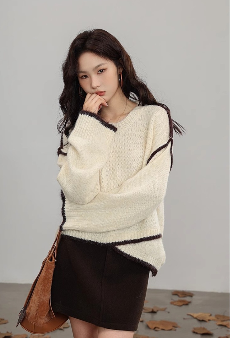 Winter loose simple sweater lazy mixed colors tops for women