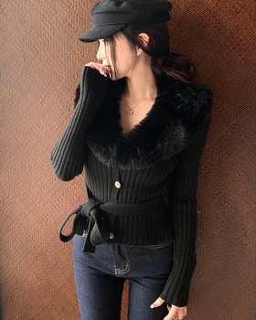 Temperament autumn and winter coat slim fur collar sweater