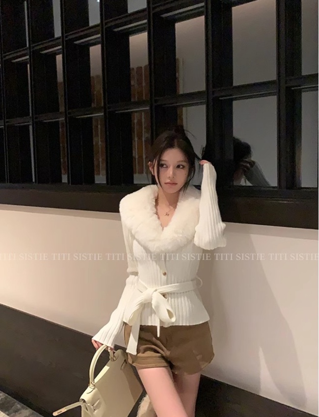 Temperament autumn and winter coat slim fur collar sweater