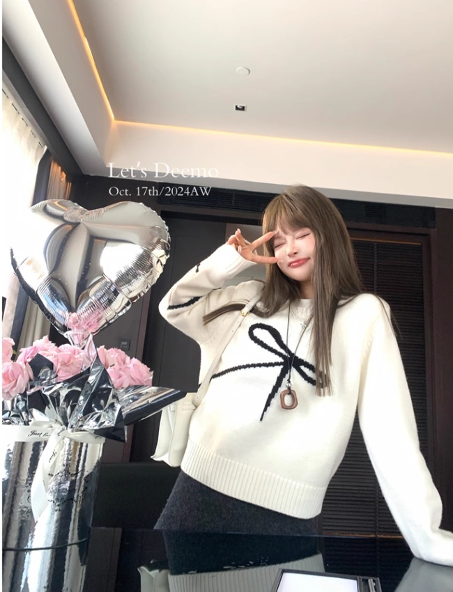 Bow winter tops all-match pullover sweater