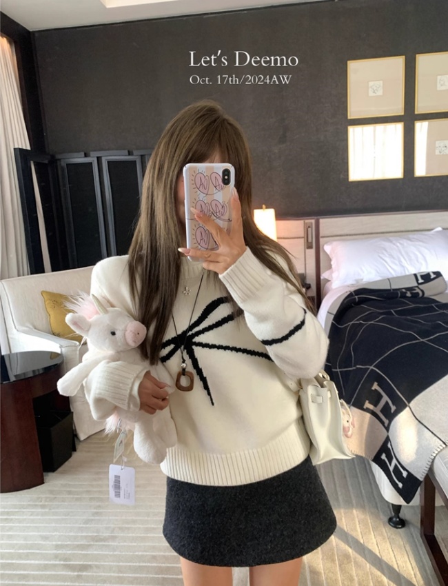 Bow winter tops all-match pullover sweater