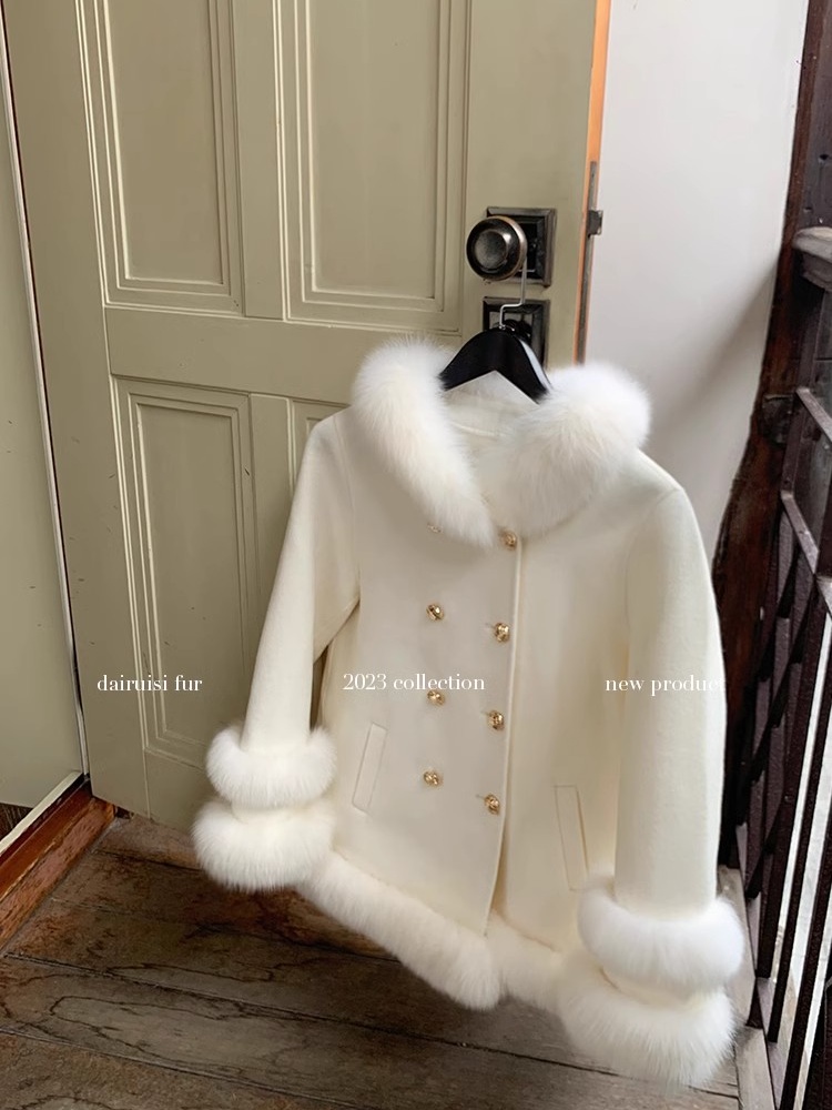 Ladies two-sided cashmere overcoat court style coat