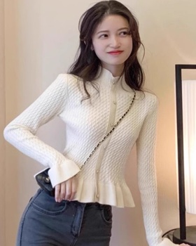 Western style slim tops wood ear sweater for women