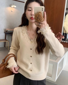 Knitted V-neck tender bottoming shirt loose all-match sweater