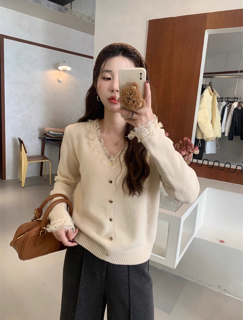 Knitted V-neck tender bottoming shirt loose all-match sweater