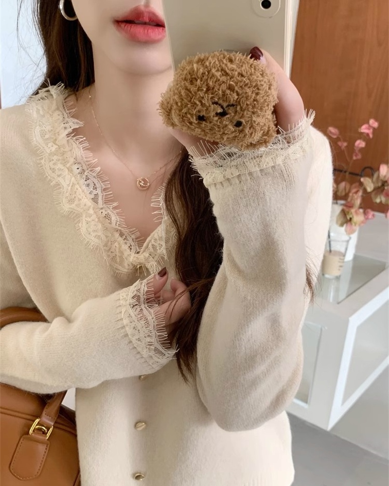 Knitted V-neck tender bottoming shirt loose all-match sweater