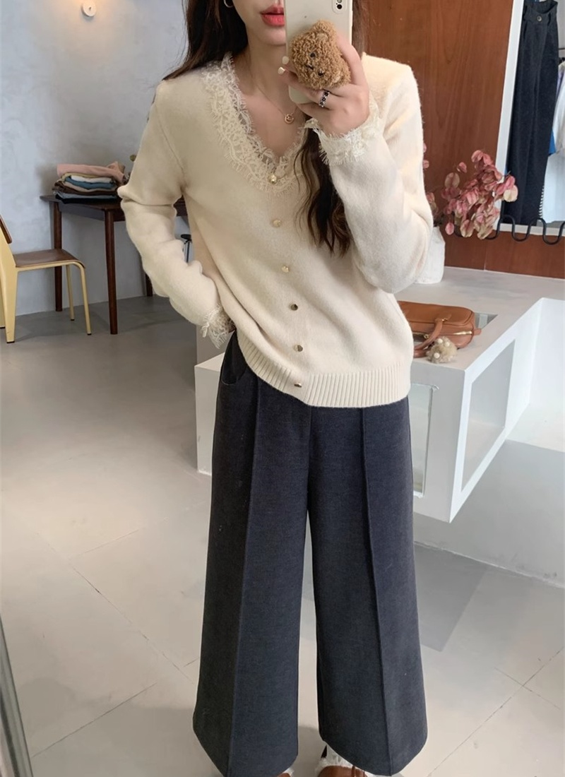 Knitted V-neck tender bottoming shirt loose all-match sweater