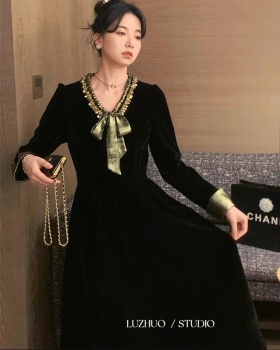 France style temperament streamer black dress