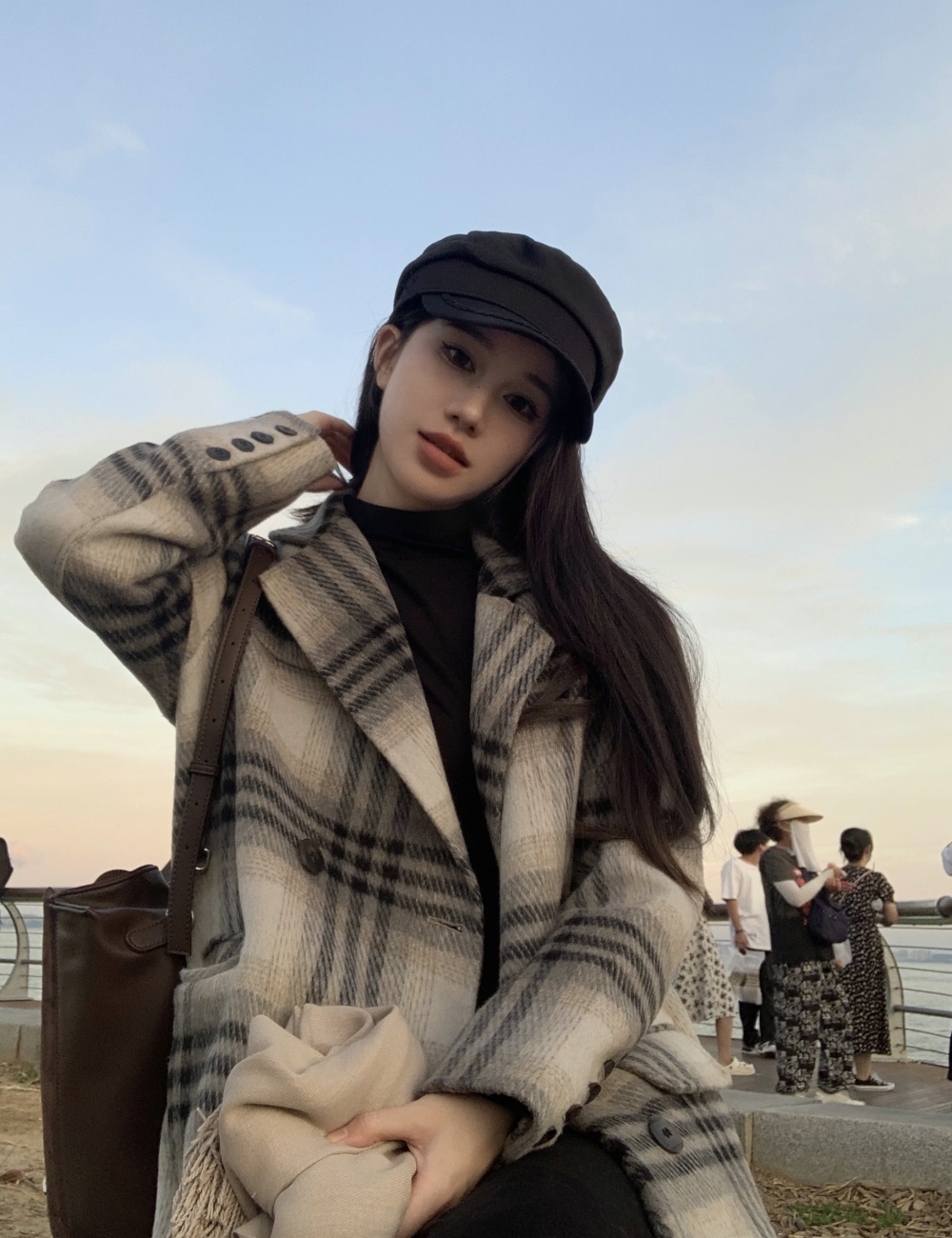 Loose plaid overcoat Casual Korean style coat for women