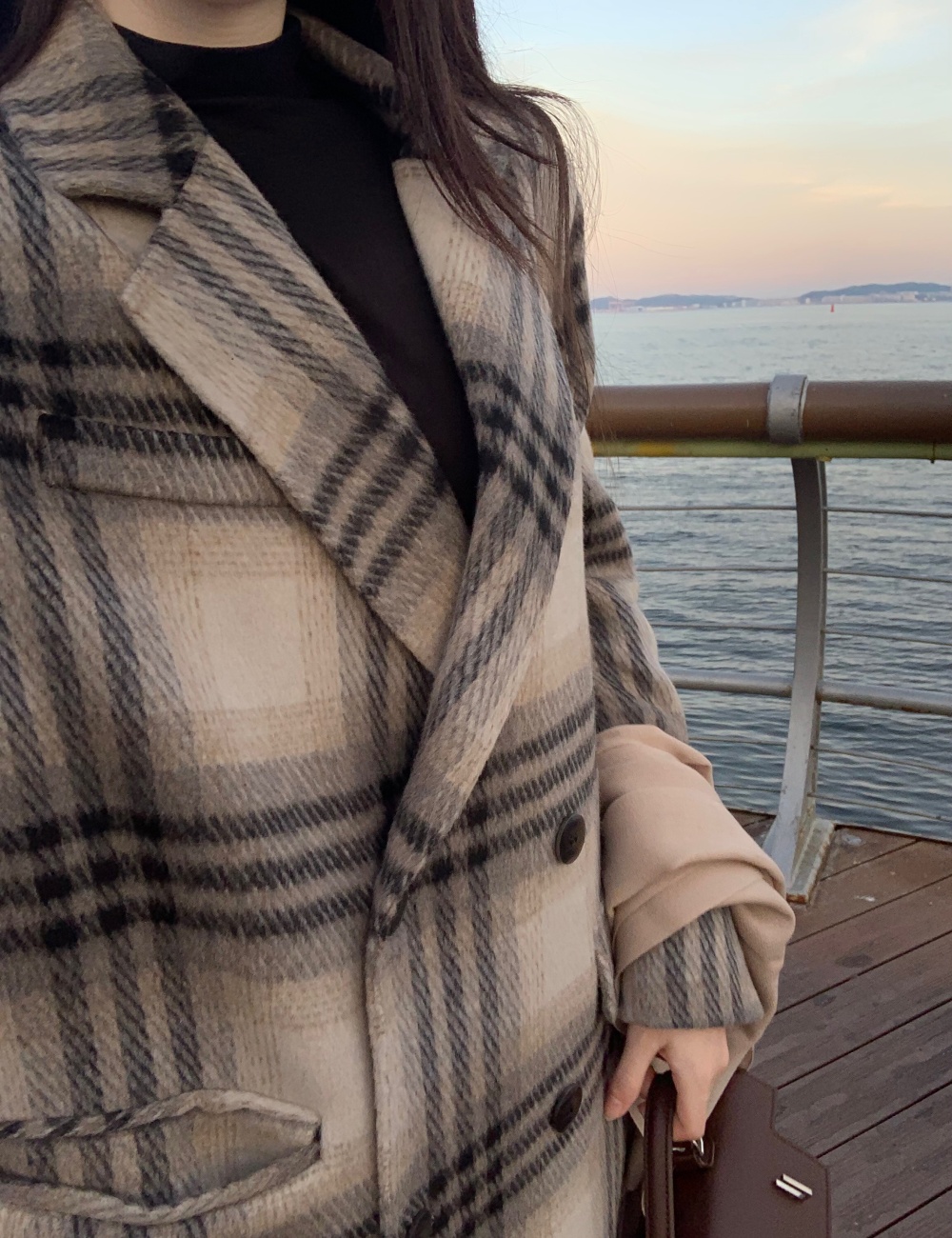 Loose plaid overcoat Casual Korean style coat for women