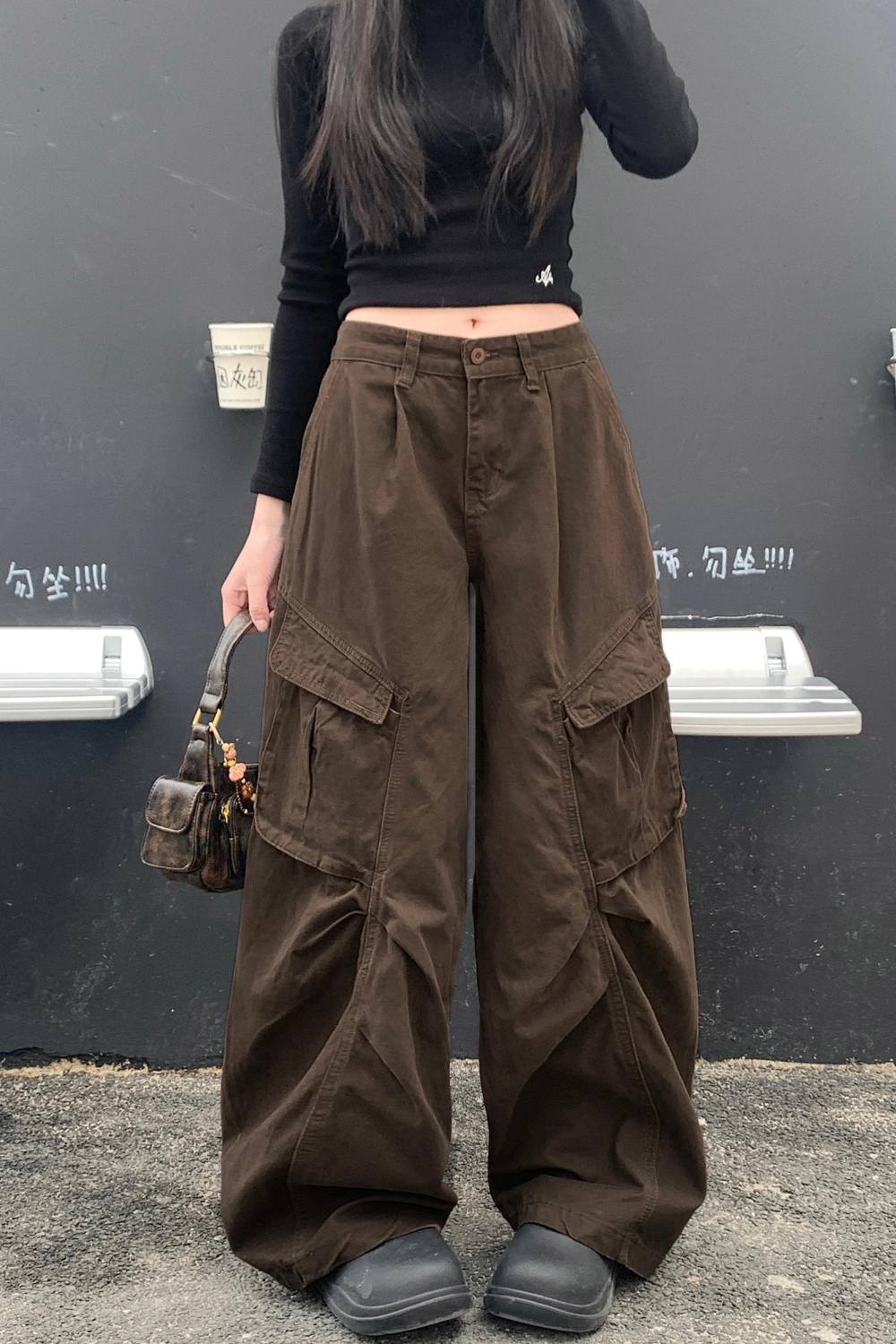 Straight retro long pants washed loose jeans for women