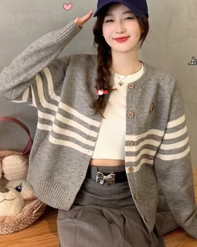 Gray knitted sweater spring and autumn cardigan for women