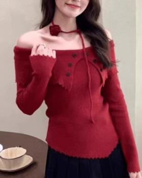 France style slim lapel tops temperament red sweater