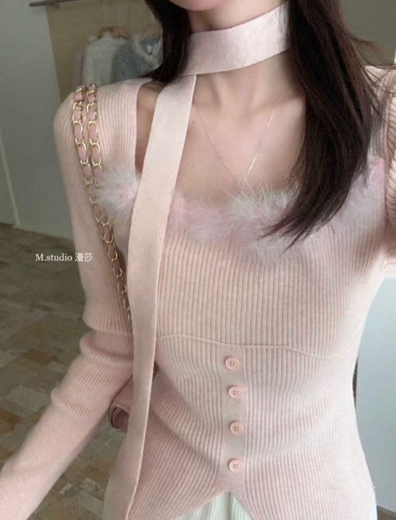 Square collar burr splice sweater for women