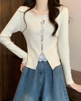 Splice Pseudo-two sweater lace slim tops