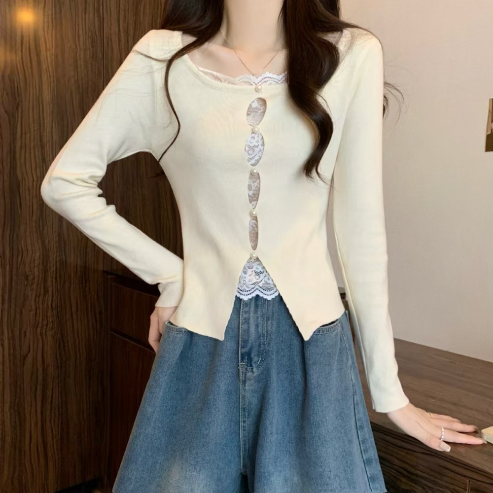 Splice Pseudo-two sweater lace slim tops