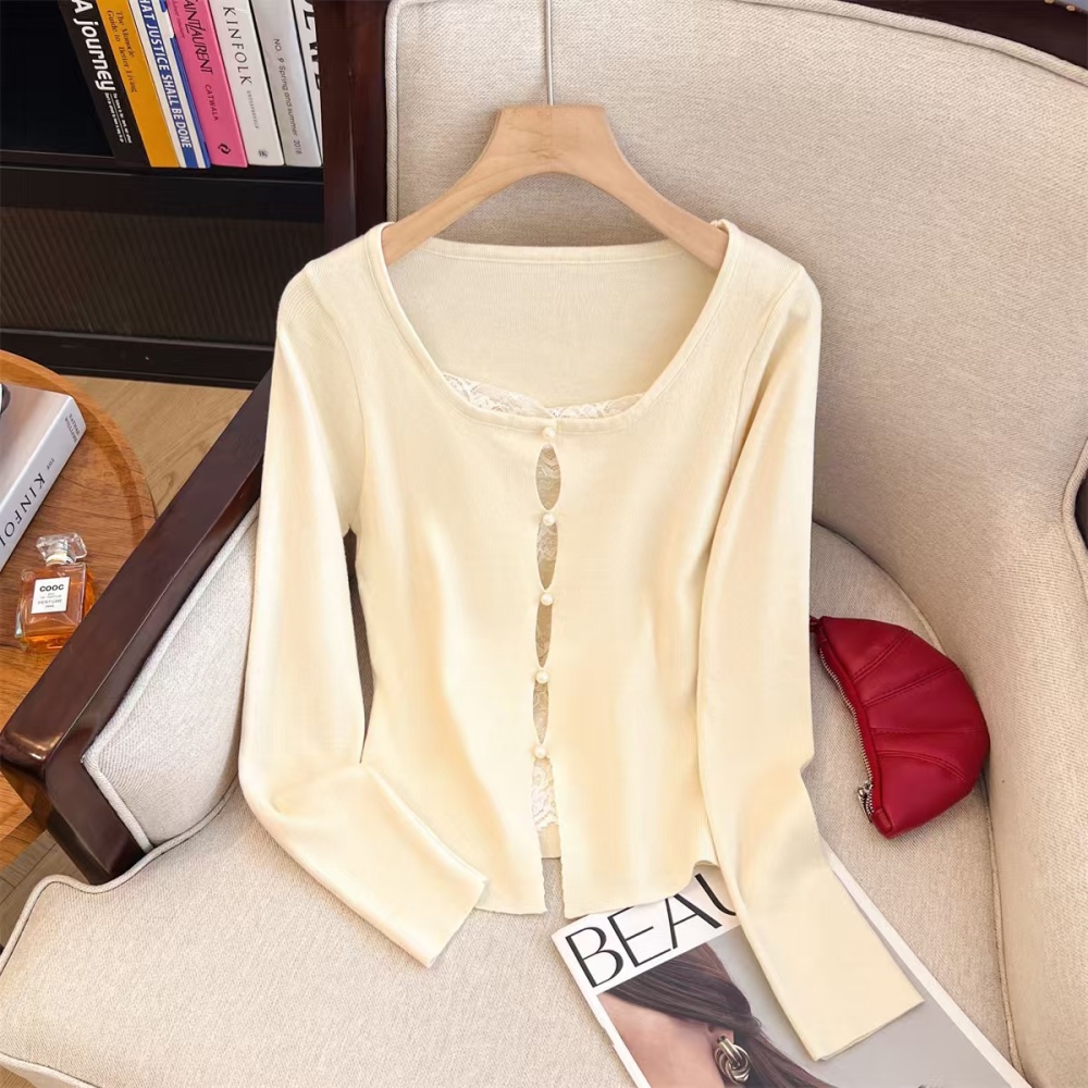 Splice Pseudo-two sweater lace slim tops