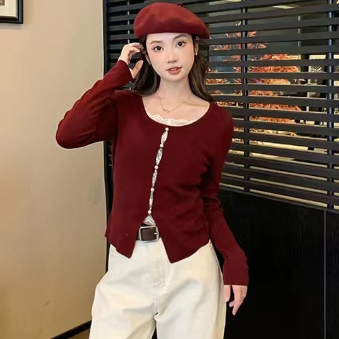 Splice Pseudo-two sweater lace slim tops