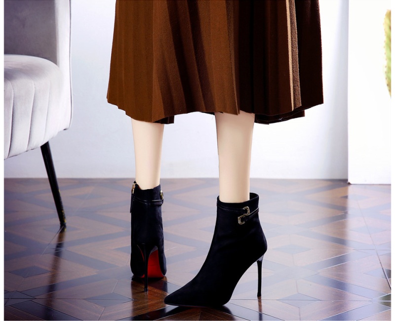 Thermal high-heeled shoes black short boots for women