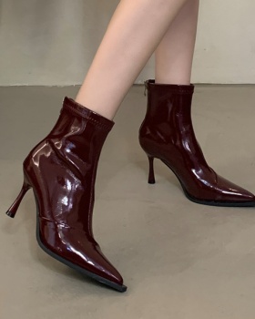 High-heeled boots fine-root short boots