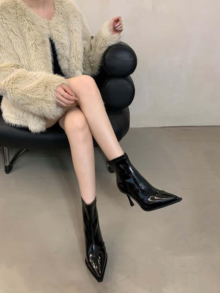 High-heeled boots fine-root short boots