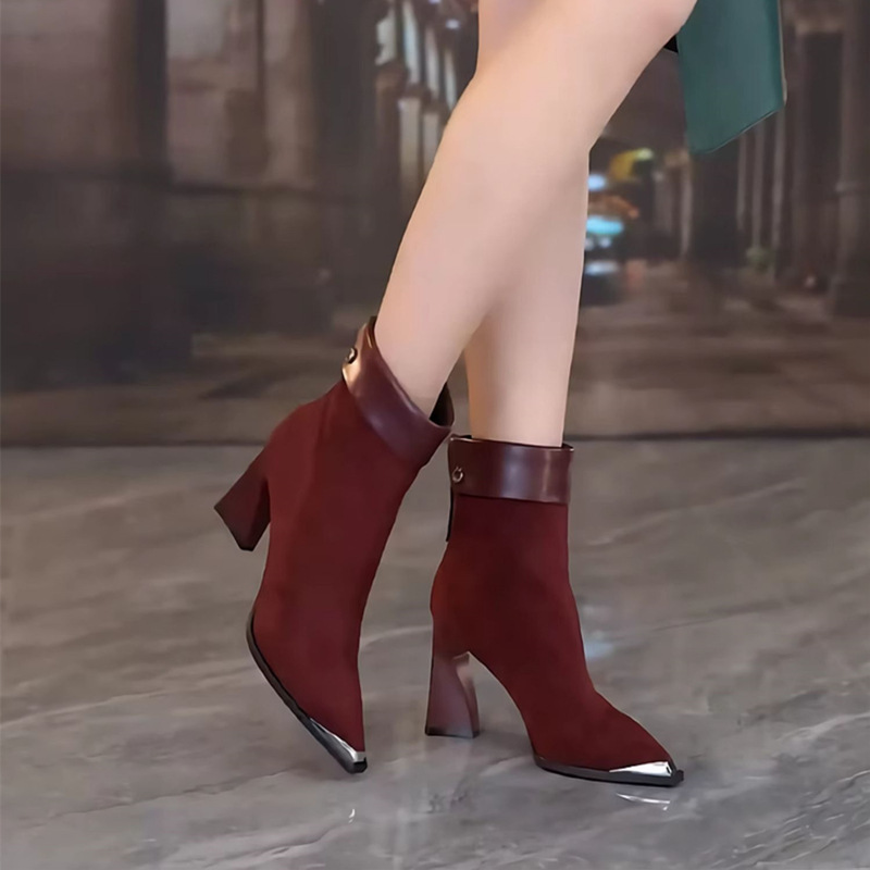 Red high-heeled boots temperament martin boots for women