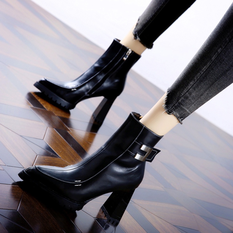 Pointed high-heeled shoes thick short boots for women