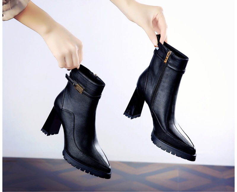 Pointed platform thick short boots for women