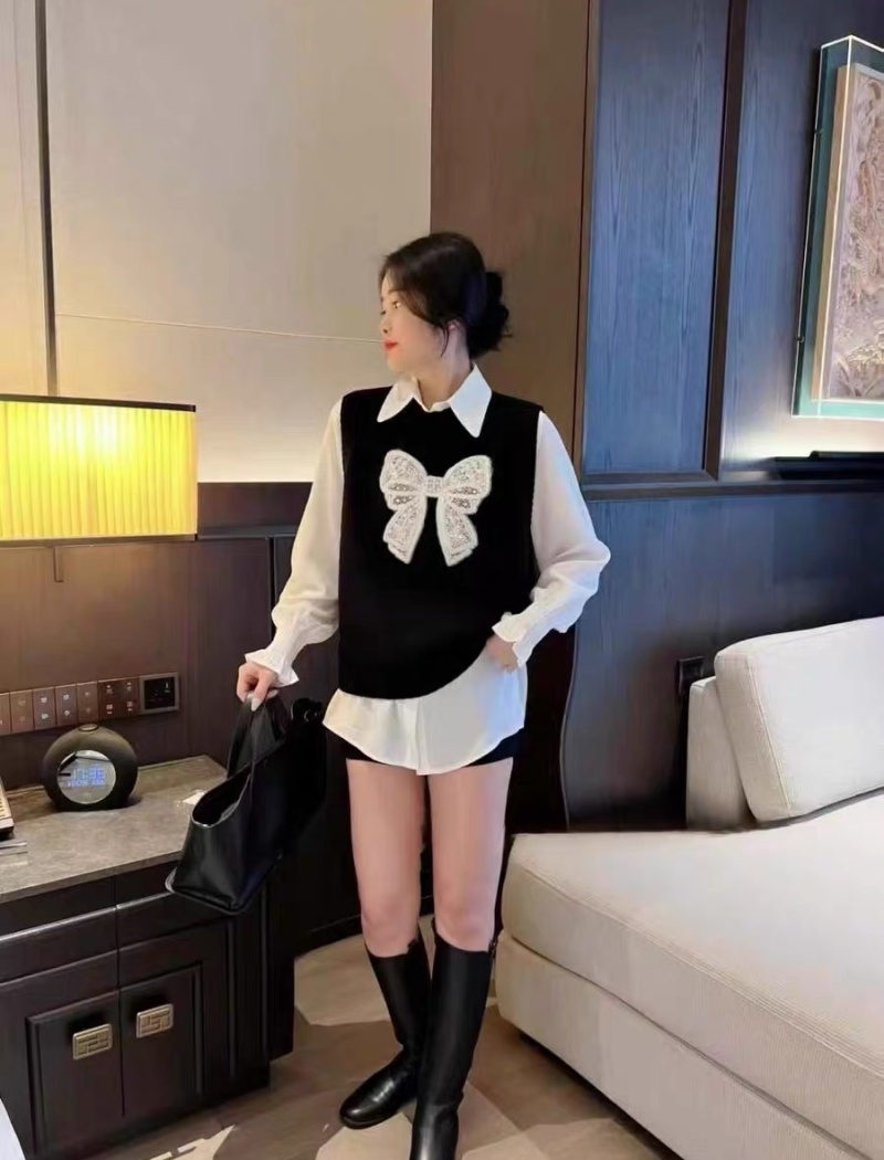 Korean style slim fashion all-match bow vest for women