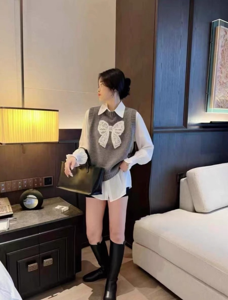 Korean style slim fashion all-match bow vest for women