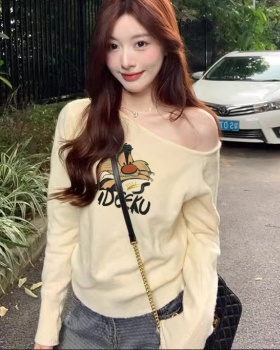 Sloping shoulder sweater Korean style tops for women