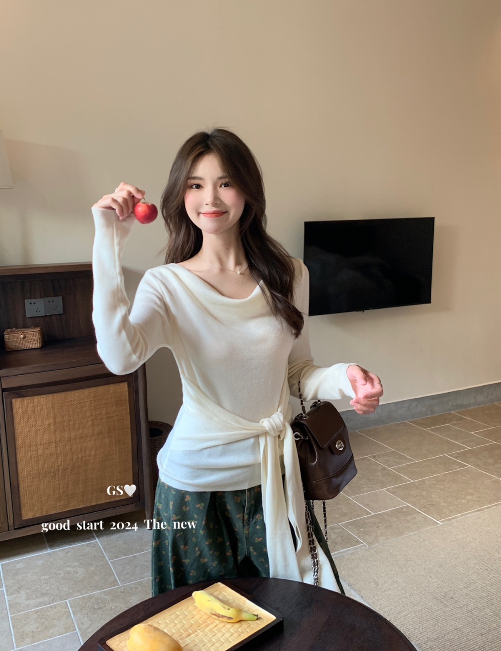 Pinched waist temperament sweater autumn tops