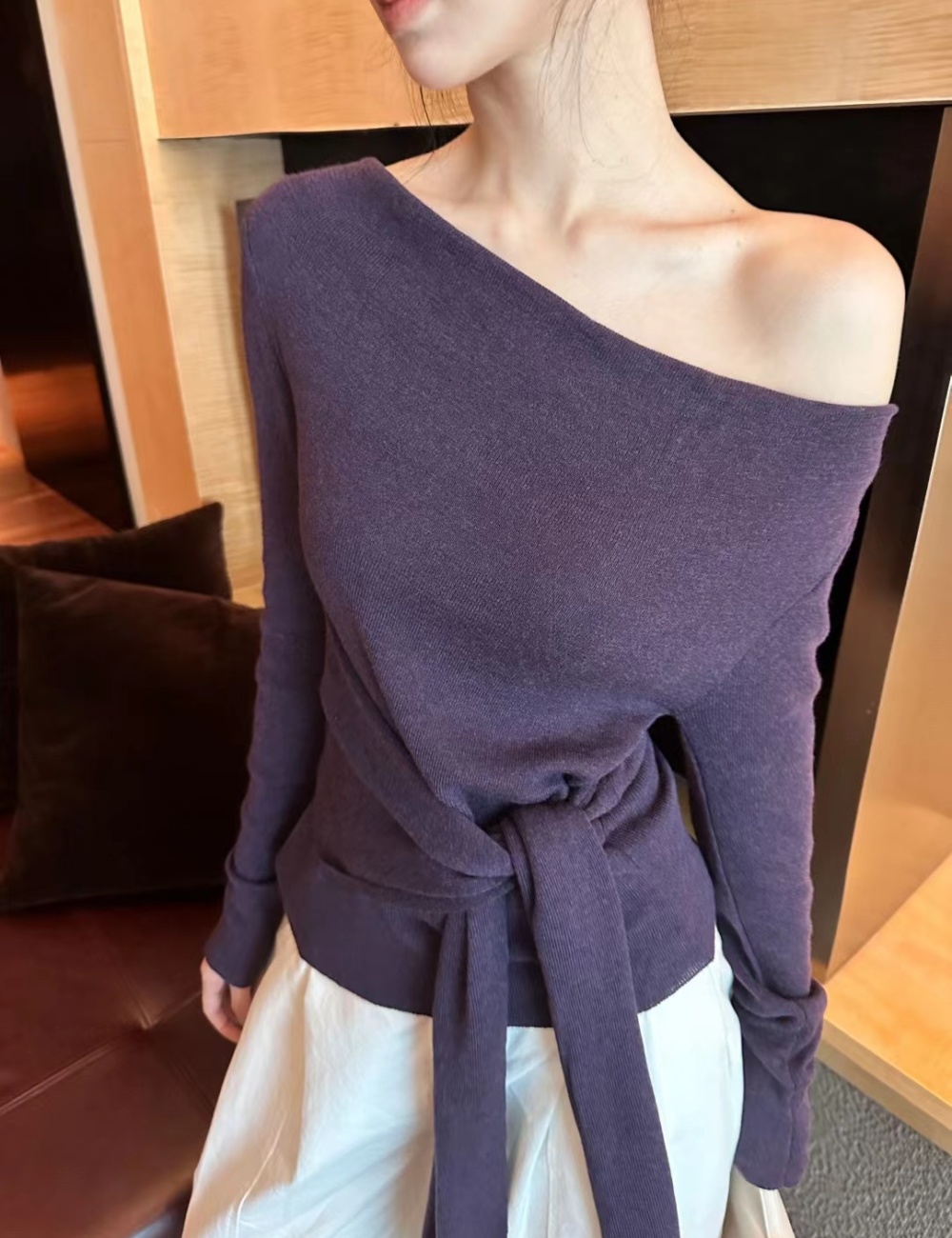 Pinched waist temperament sweater autumn tops