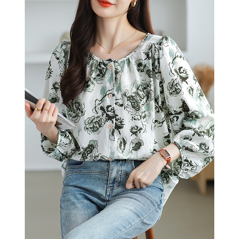 Loose all-match maiden chiffon round neck shirt