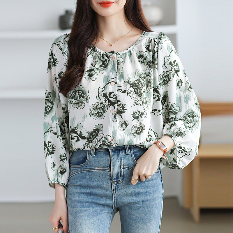 Loose all-match maiden chiffon round neck shirt