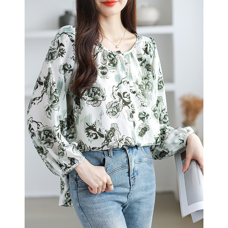 Loose all-match maiden chiffon round neck shirt