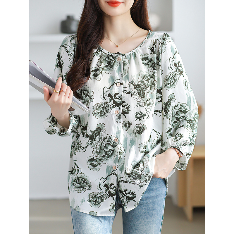 Loose all-match maiden chiffon round neck shirt