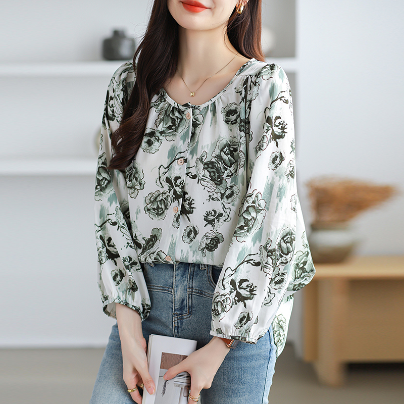 Loose all-match maiden chiffon round neck shirt