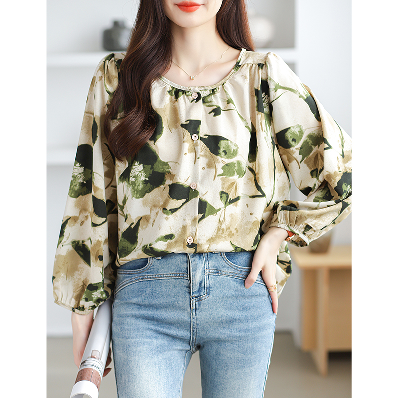 Spring Korean style printing round neck shirt