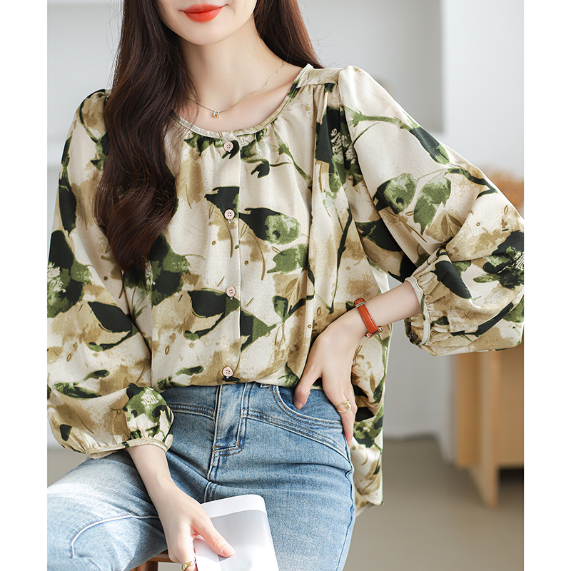 Spring Korean style printing round neck shirt