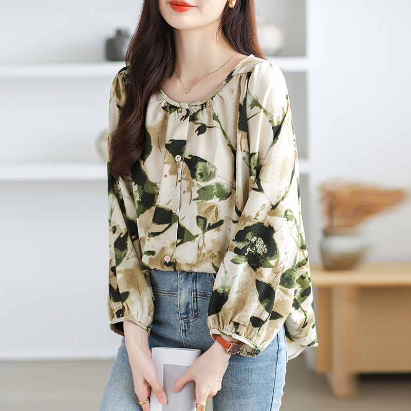 Spring Korean style printing round neck shirt