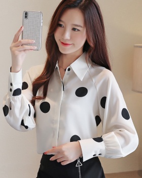 Korean style white chiffon shirt long sleeve polka dot shirt